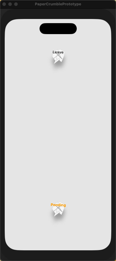 V2 iPhone prototype: two paper cards in crumpled state inside device frame